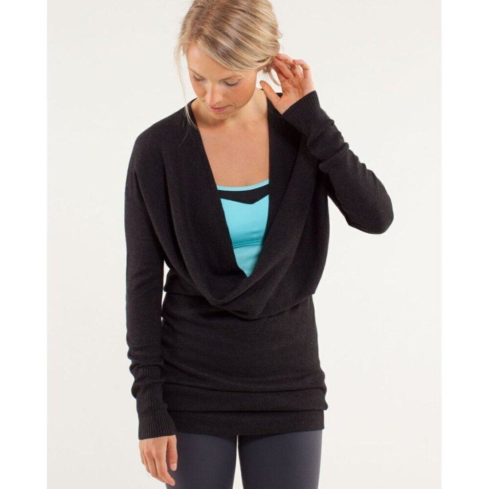 Lululemon Serenity Sweater Wrap Tunic Dress 6 Gray‎ Reversible Cowl Neck W3408S